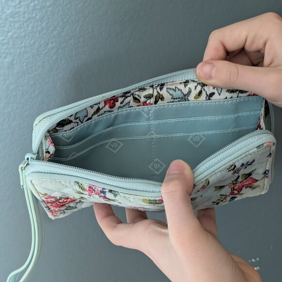 Blue with Red/Pink Flowers Vera Bradley Purse with Matching Wallet - Picture 7 of 8